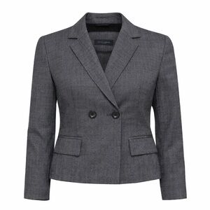 Piazza Sempione Grey Houndstooth Wool Double Breasted Blazer Plaid Jacket Sz 44